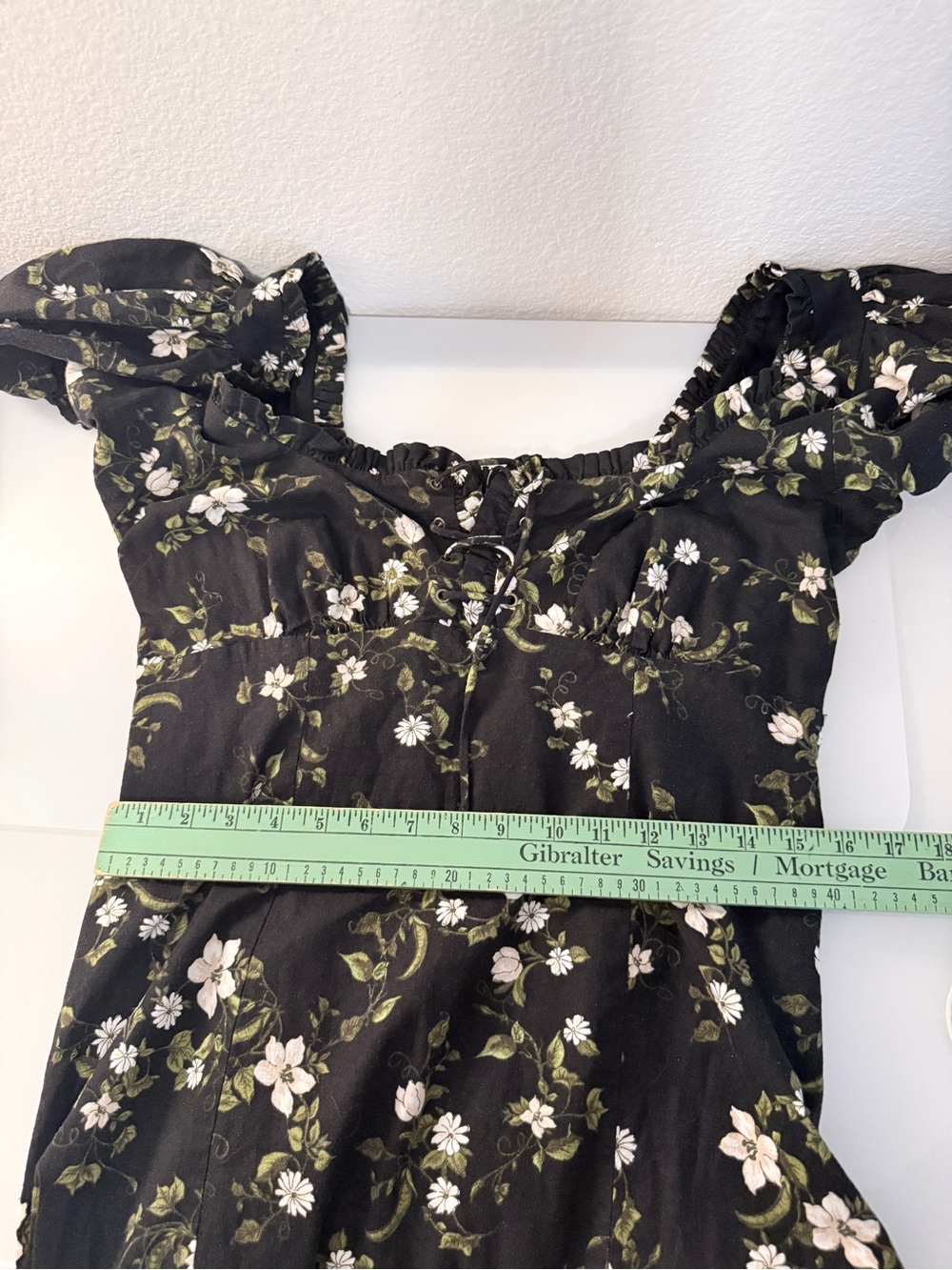 Maeve Black Floral Puff-Sleeve Midi Dress with White & Green Print - Picture 8 of 9